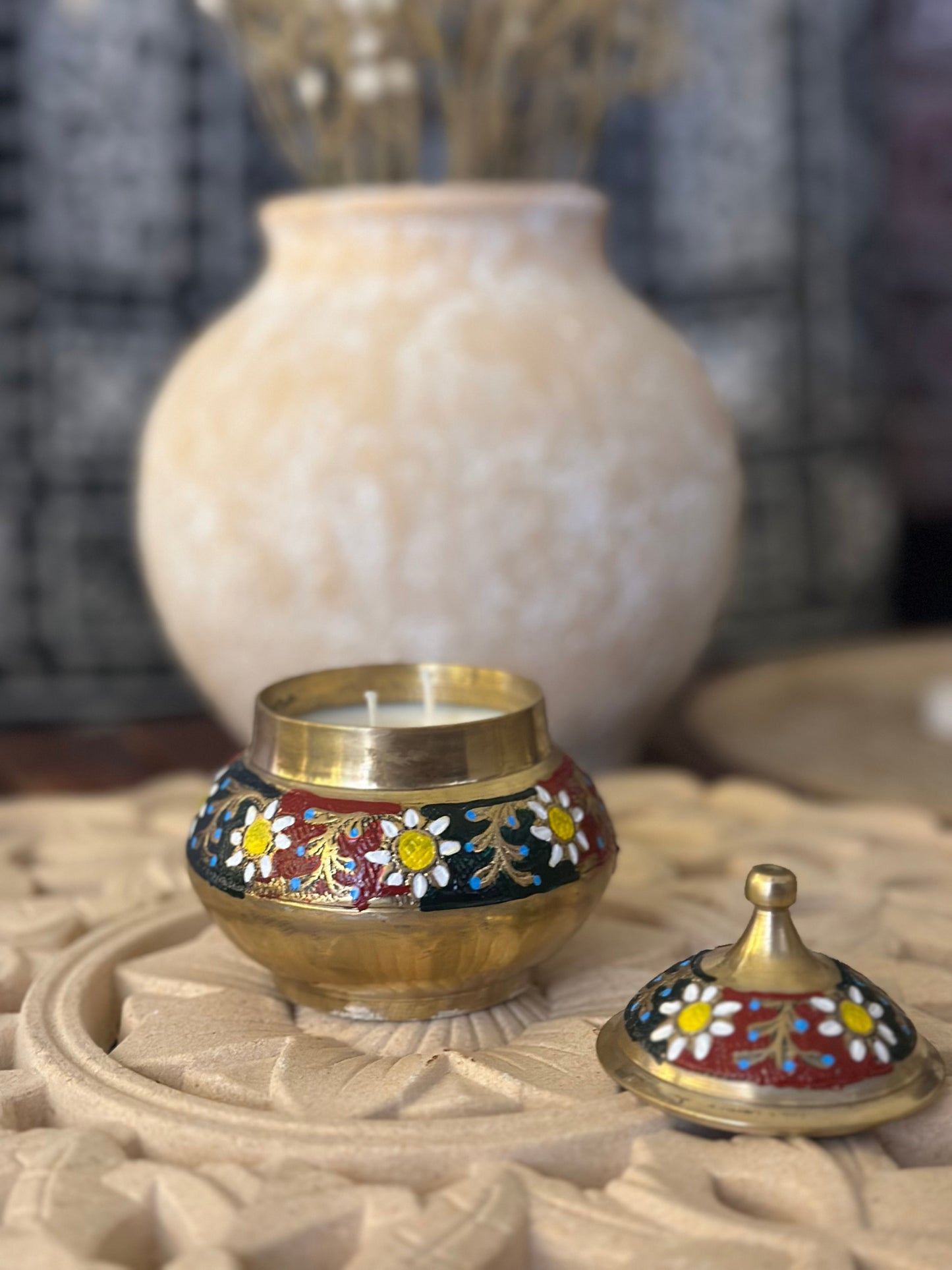Shamo - Handpainted Brass Candle