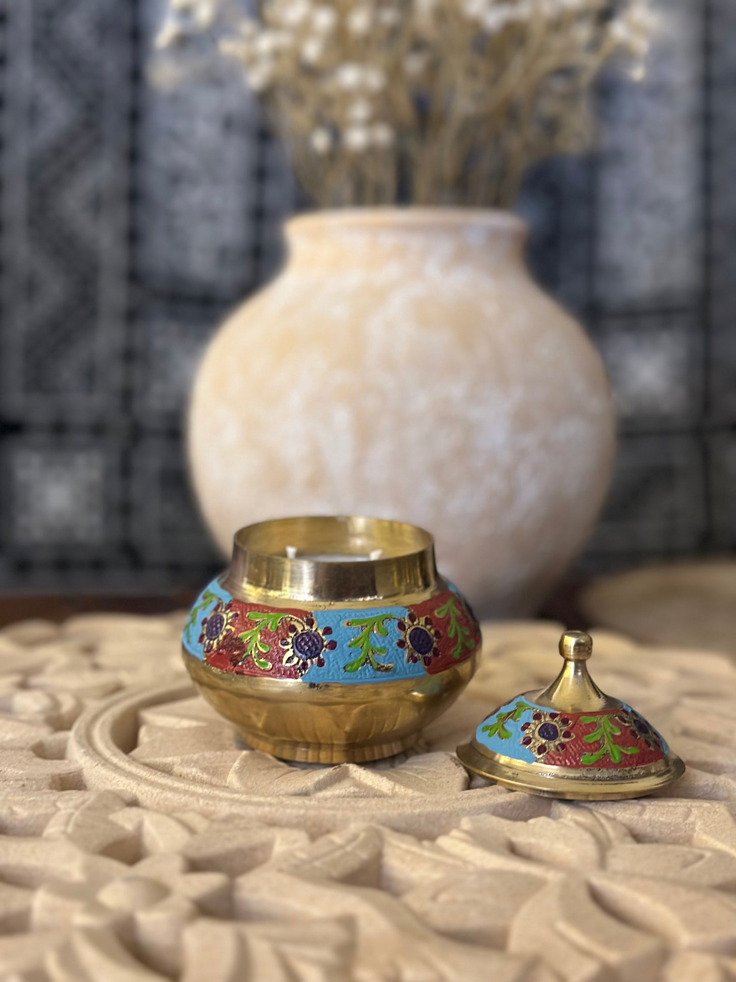 Shamo - Handpainted Brass Candle